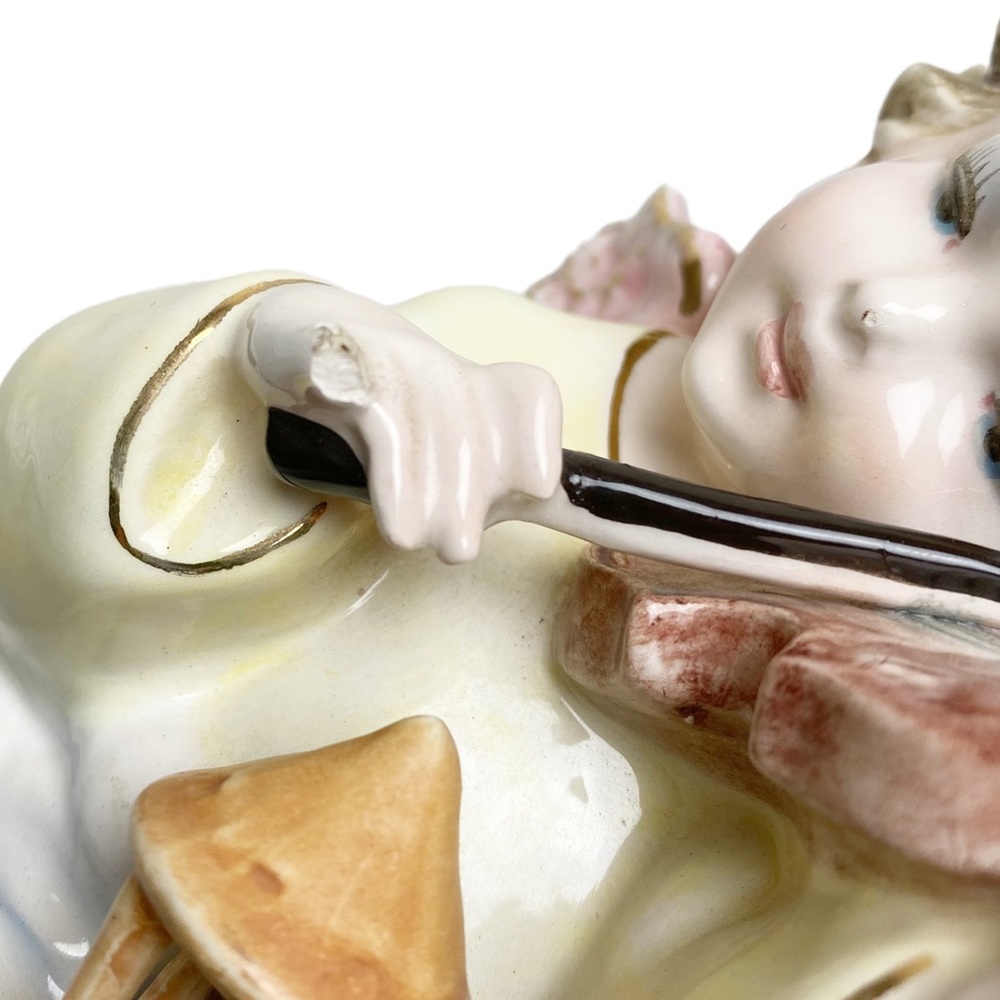 Vintage Italy porcelain cherub playing violin lantern metal hook 6”x6” Victorian - Picture 9 of 9